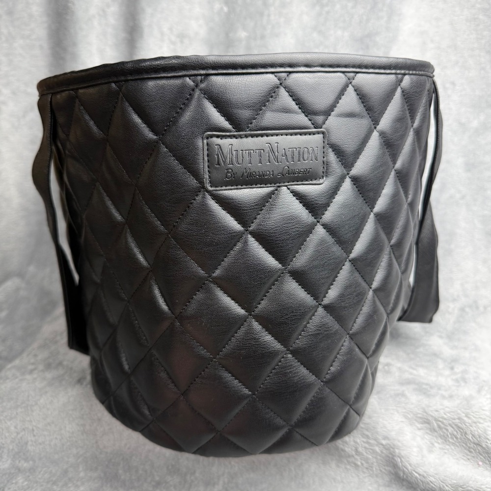 MuttNation by Miranda Lambert Black Quilted Faux Leather Pet Toy Storage Bin